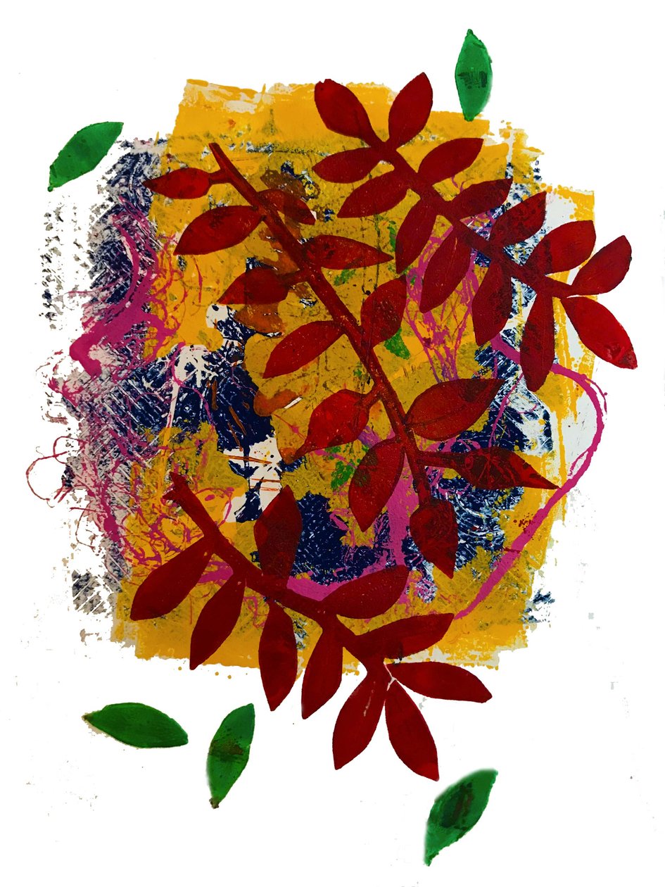 أوراق حمراء (monoprint على الورق) بواسطة سارة طومسون إنجلز