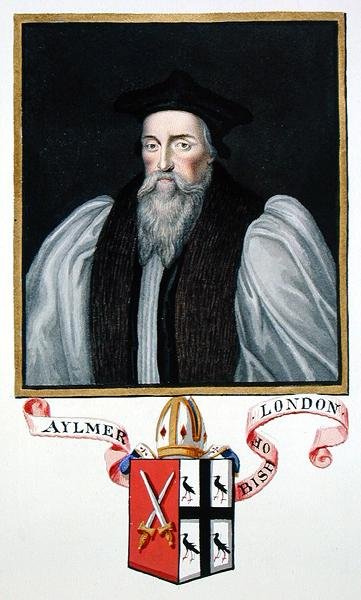 صورة جون أيلمر (1521-1594) أسقف لندن من "مذكرات محكمة الملكة إليزابيث" ، نُشرت عام 1825 (ألوان مائية وغواش على ورق) بواسطة سارة كونتيسة إسكس