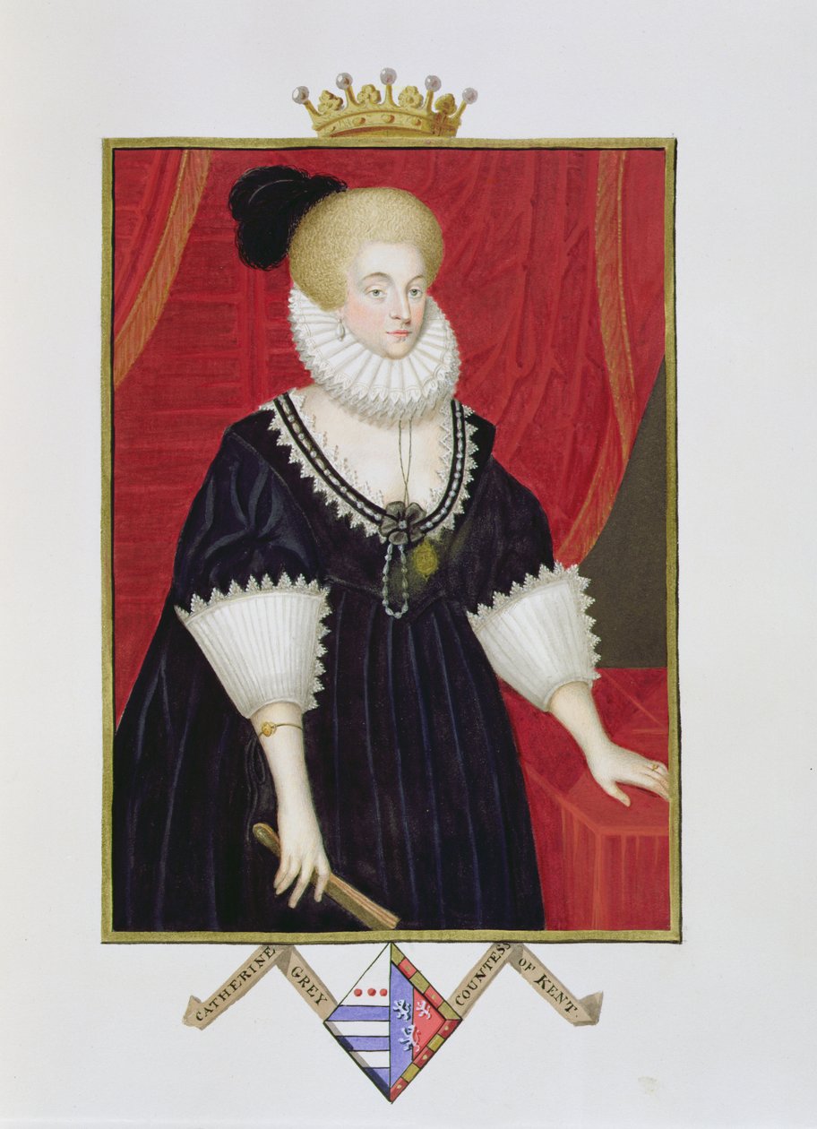 صورة للسيدة كاثرين غراي (c.1538-1668) كونتيسة كينت من "مذكرات محكمة الملكة إليزابيث" ، نُشرت عام 1825 (مرحاض وغواش على ورق) بواسطة سارة كونتيسة إسكس