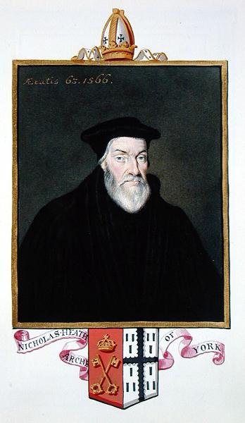صورة لنيكولاس هيث (1501-78) رئيس أساقفة يورك من "مذكرات محكمة الملكة إليزابيث" ، نُشرت عام 1825 (ألوان مائية وغواش على ورق) بواسطة سارة كونتيسة إسكس