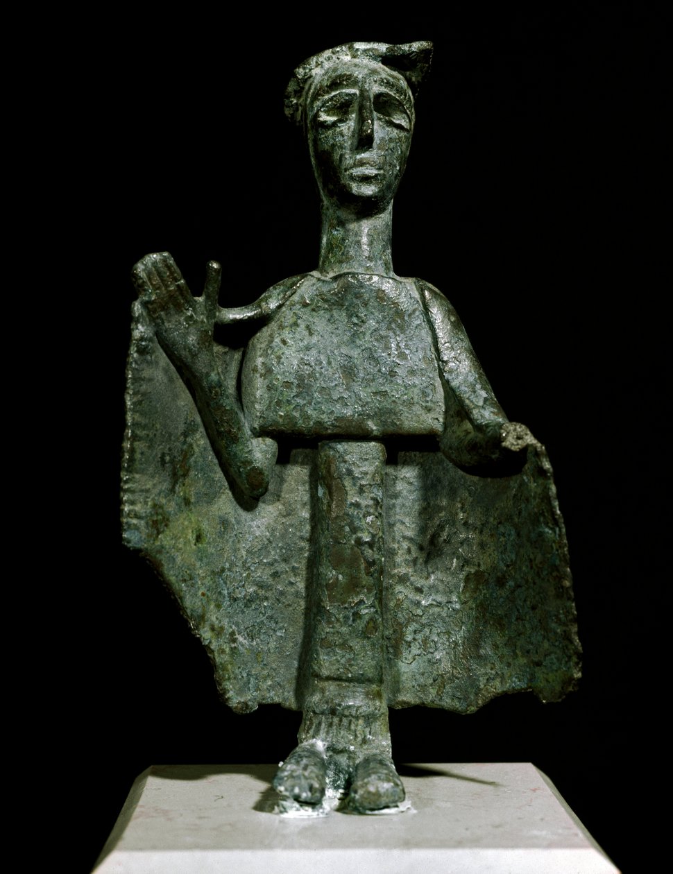 Nuragic culture (nuraghi) Sardinian: bronze statuette of woman in prayer called Torralba. 8th-7th century BC. Cagliari, Museo Nazionale Archeologico, Sardinia, Italy بواسطة حضارة سردينيا نوراجيك