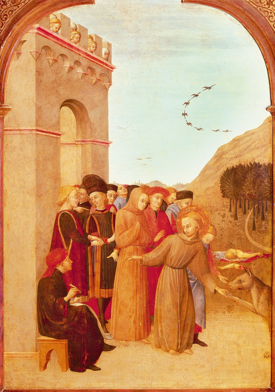 Saint Francois of Assisi speaking with the wolf of Gubbio (detail) (egg tempera on poplar panel) بواسطة ساسيتا (حوالي 1392 1450)