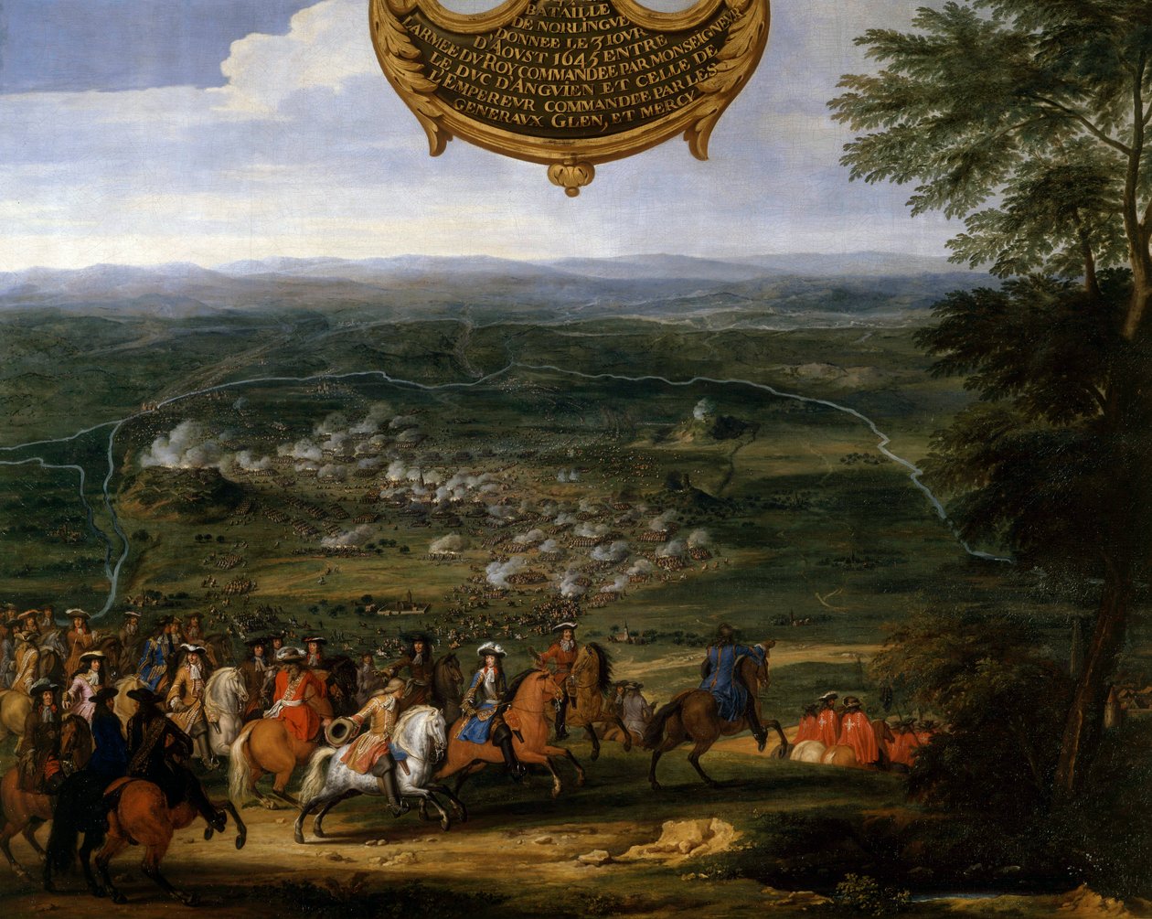حرب الثلاثين عامًا (1618-1648): "معركة نوردلينجن في 1645" معركة ألرهايم ، التي تسمى أيضًا معركة نوردلينجن الثانية (أو نورلينج) في 3/8/1645 ، عارضت فرنسا بقيادة لويس الثاني أمير بوربون (بوربون كوندي) قال كوندي العظيم ضد بواسطة سوفور لو كونتي