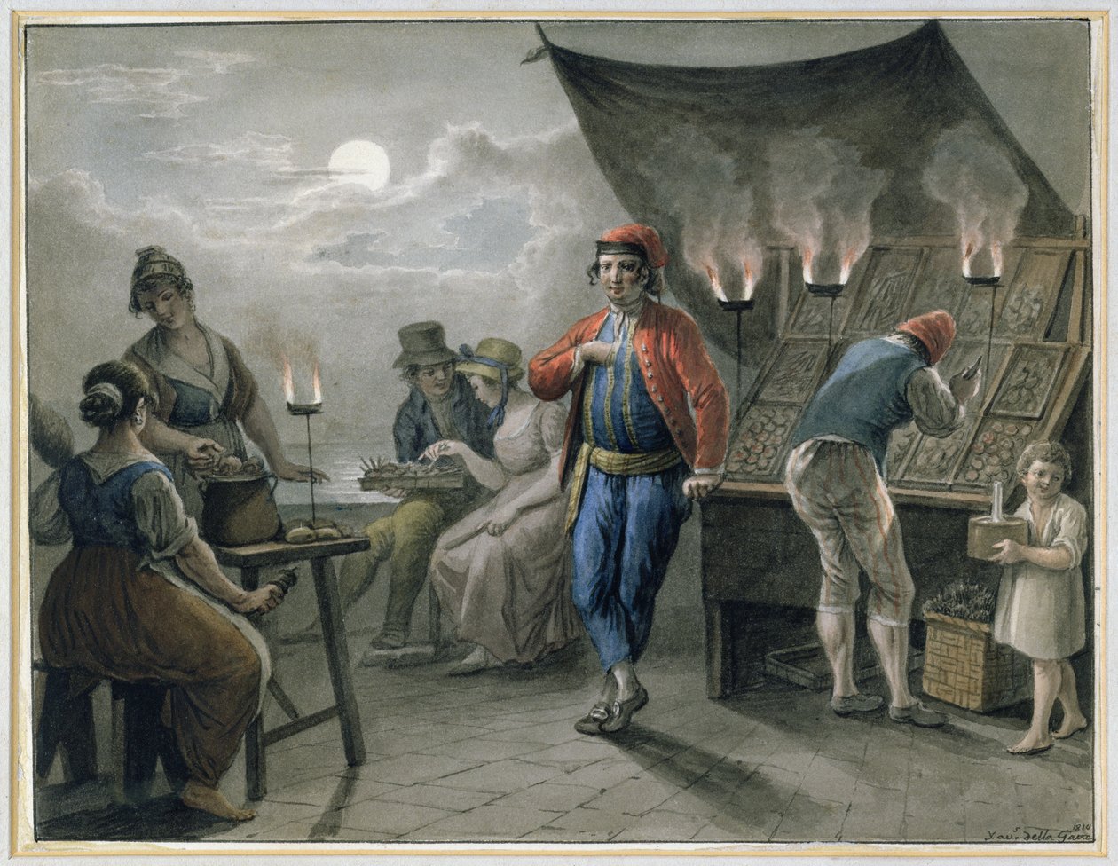 شخصيات كشك في الليل ، 1819 (قلم رصاص ومرحاض) بواسطة Saviero Xavier della Gatta
