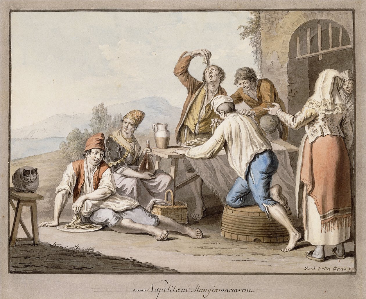 Neopolitans تناول المعكرونة. نابوليتاني أكل ماكاروني ، بواسطة Saviero Xavier della Gatta