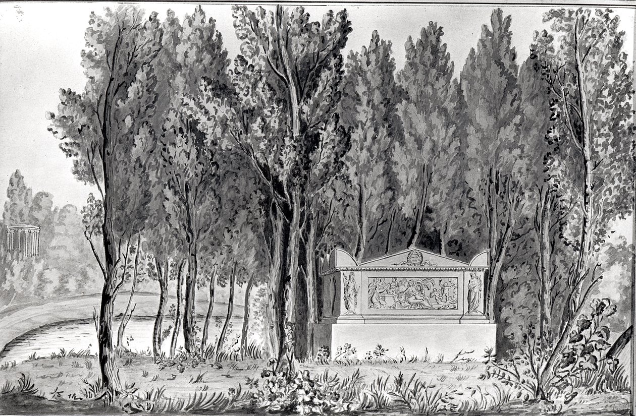 قبر جان جاك روسو (1712-78) في إرمينونفيل (رسم) بواسطة سافيني