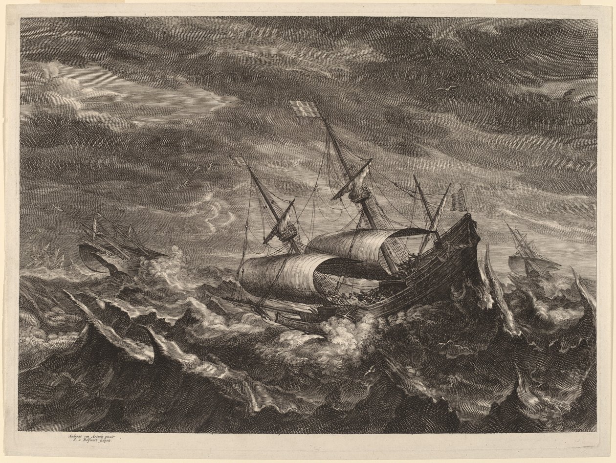القوارب الشراعية في العاصفة بواسطة Schelte Adams Bolswert بعد Andries van Eertvelt