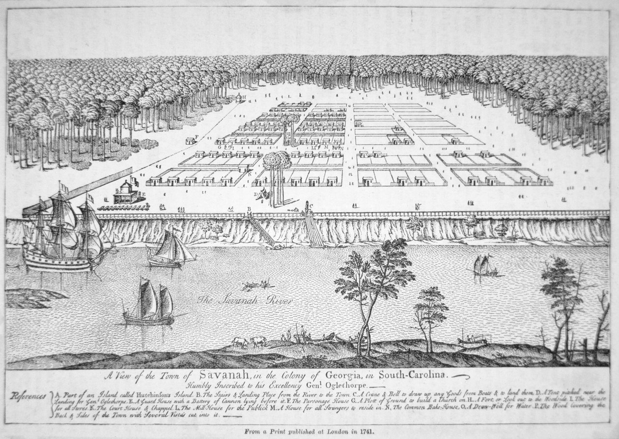 A view of Savannah, Georgia in 1741 (litho) بواسطة المدرسة الأمريكية