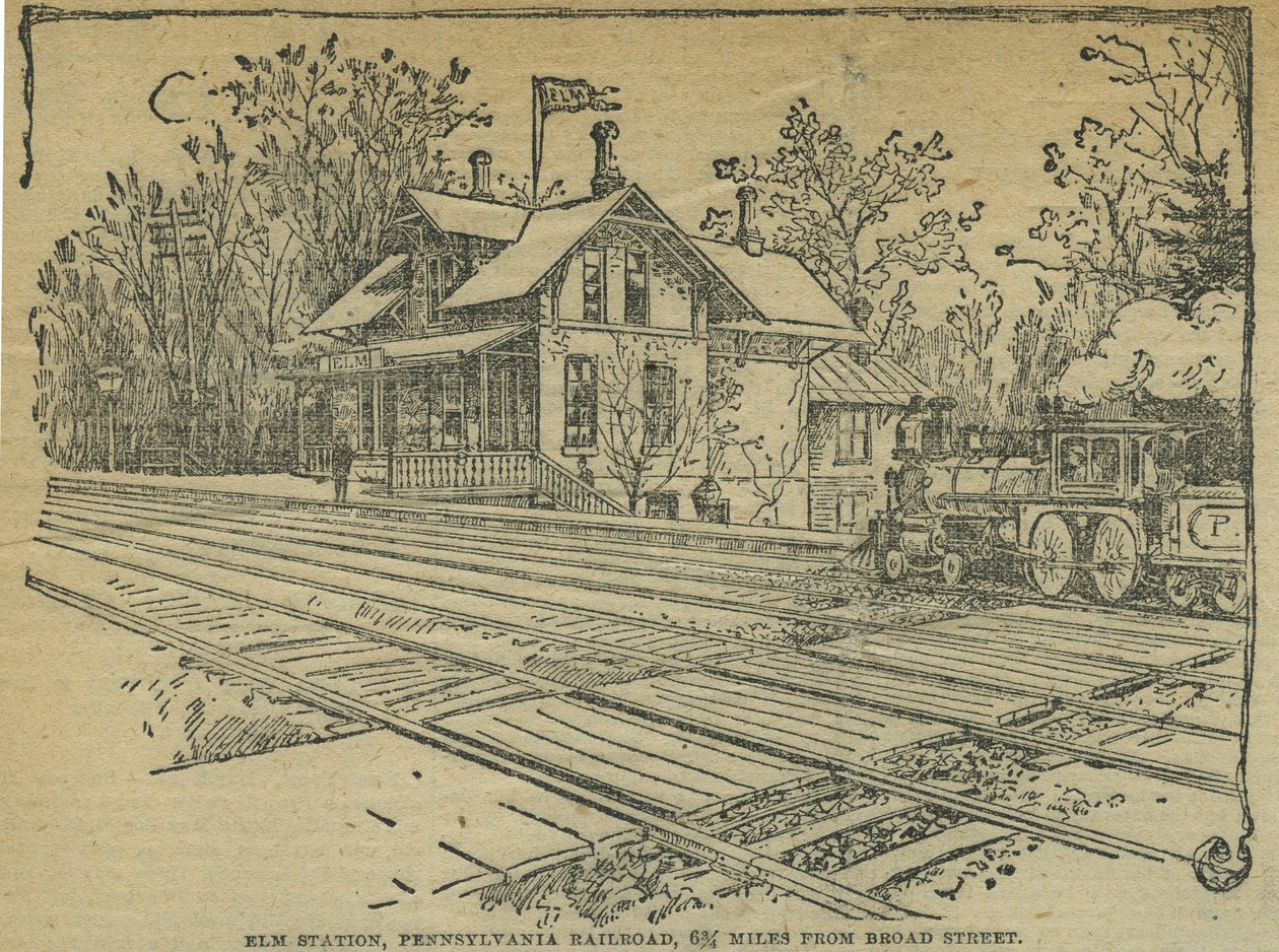Elm Station, West Philadelphia, Pennsylvania Railroad, USA (litho) بواسطة المدرسة الأمريكية