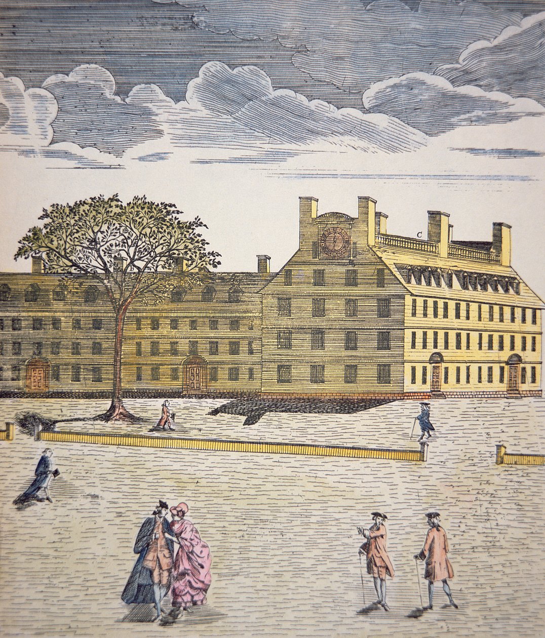 Harvard College, Cambridge, Massachusetts c.1740 (colour litho) بواسطة المدرسة الأمريكية