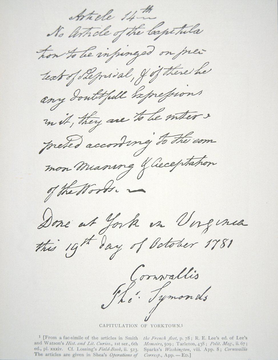 Letter of Capitulation of Yorktown, signed by Lord Cornwallis بواسطة المدرسة الأمريكية