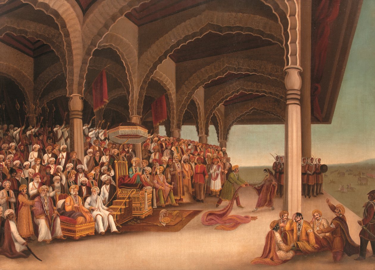بلا عنوان (Disrobing من Draupadi) ، ج. أواخر القرن التاسع عشر (زيت على قماش) بواسطة مدرسة البنغالية