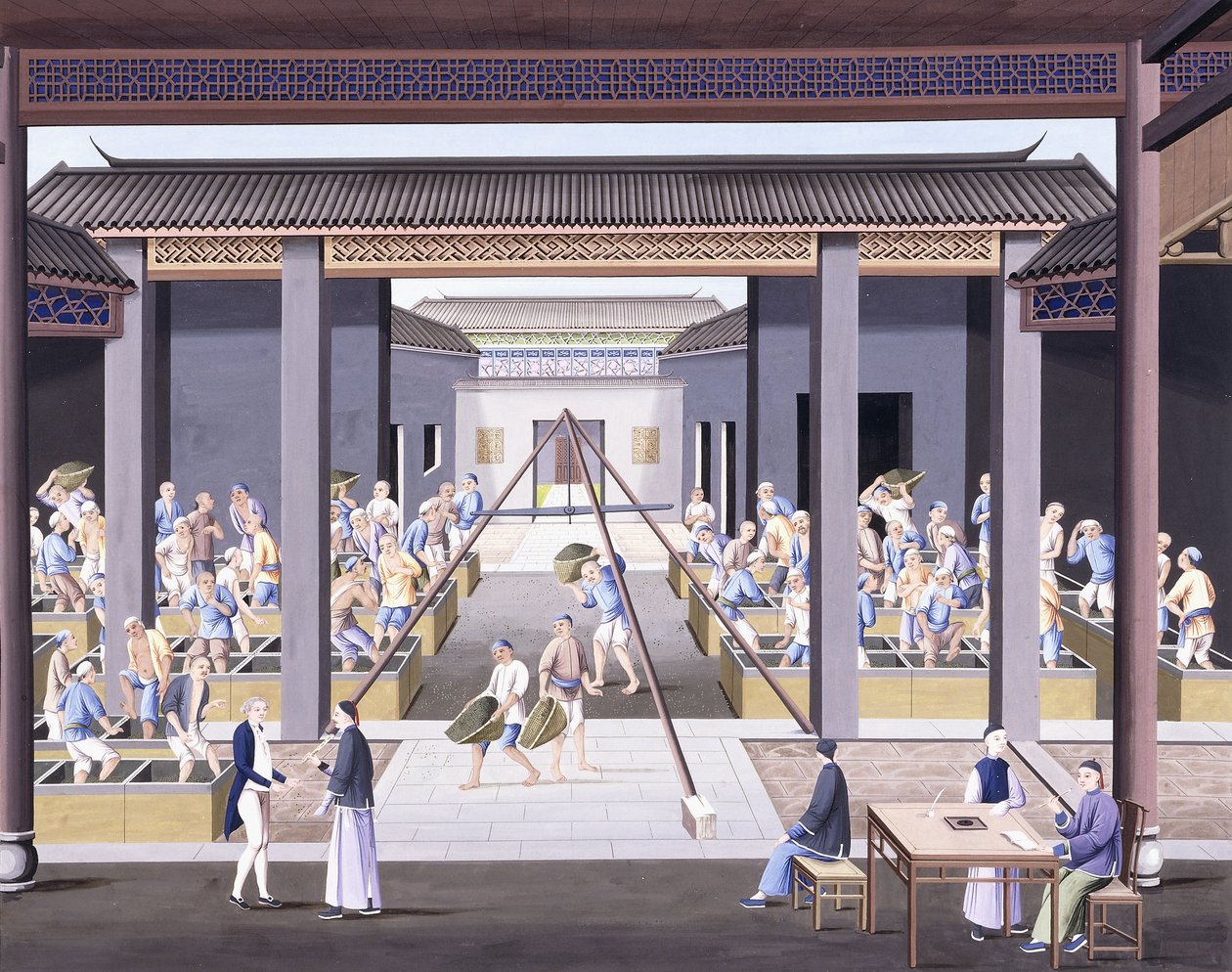 قصف الشاي ، حوالي 1800 (رسومات الغواش على ورق أصلي ثقيل) بواسطة المدرسة الصينية