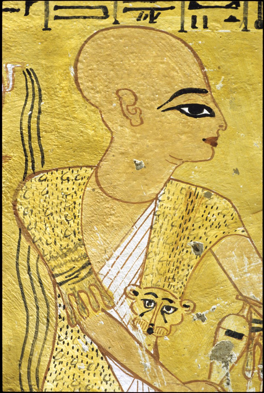 مصر القديمة، لوحة جدارية مقبرة انحرخاو، طيبة، مقبرة النبلاء، الأسرة العشرين، كاهن يسكب القرابين لإنحرخاو (صورة) بواسطة المدرسة المصرية