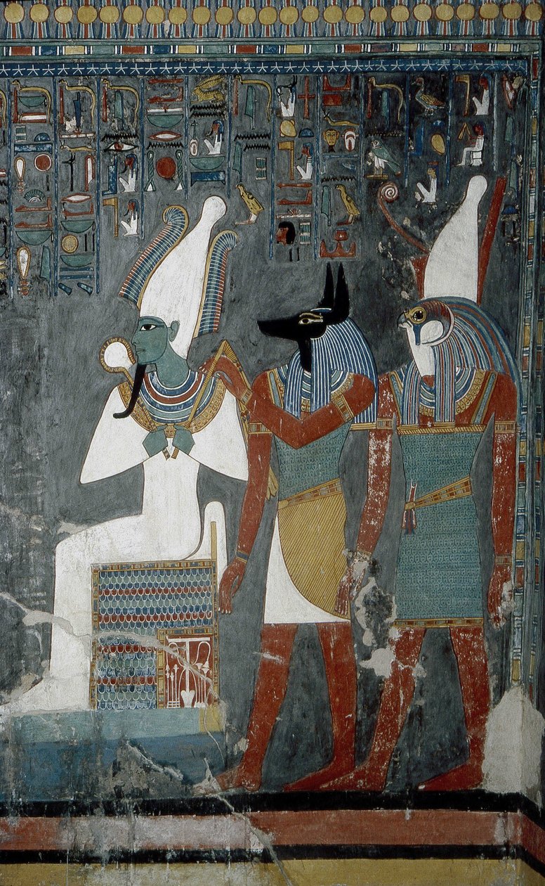 الأقصر، طيبة: وادي الملوك، مقبرة حورمحب (-1343 - -1314) فرعون مصر الذي تظهر عليه الإلهة إيزيس. بواسطة المدرسة المصرية
