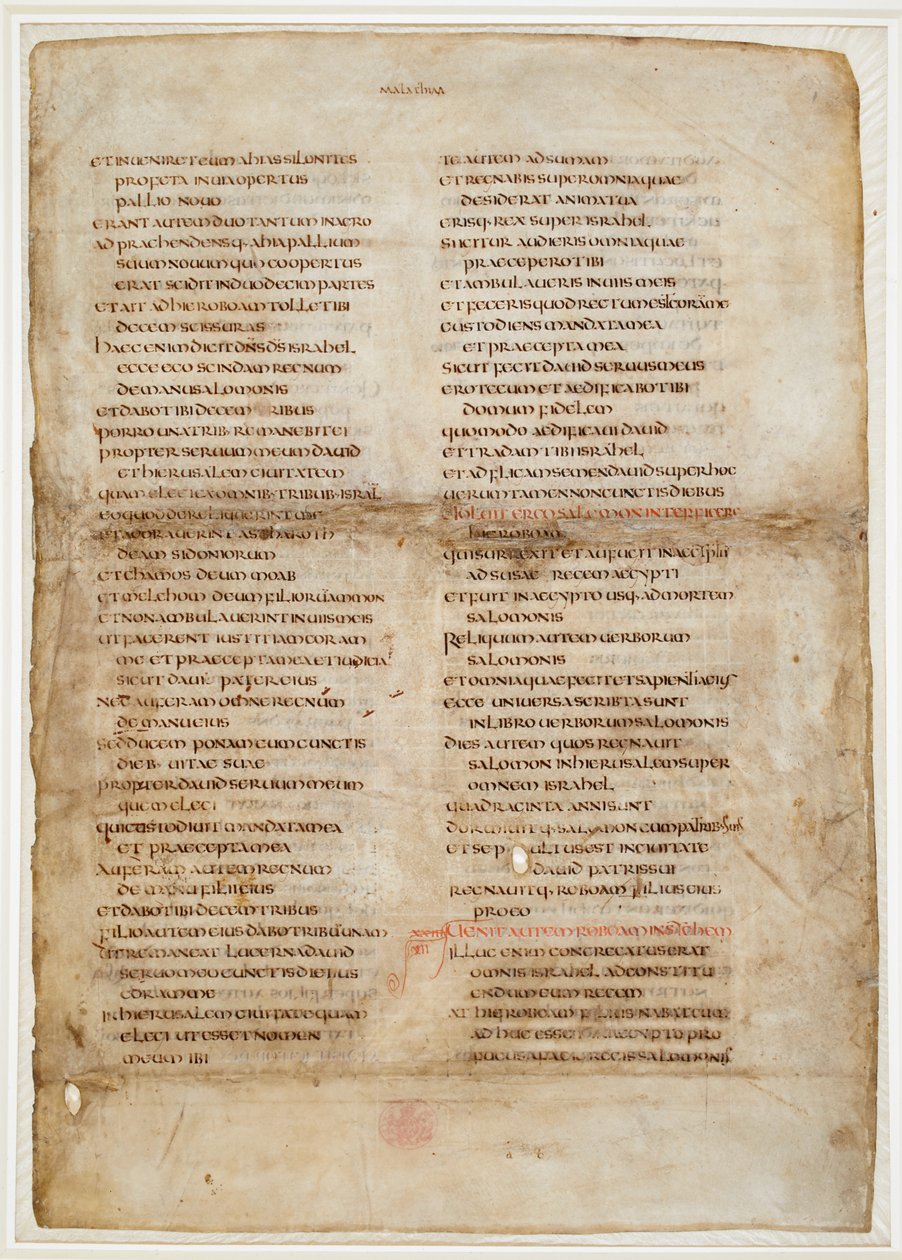 جزء من الكتاب المقدس من كتاب الملوك ("ورقة Greenwell" من "Ceolfrith أو Ceolfrid Bible") (حبر على ورق) بواسطة مدرسة اللغة الإنجليزية