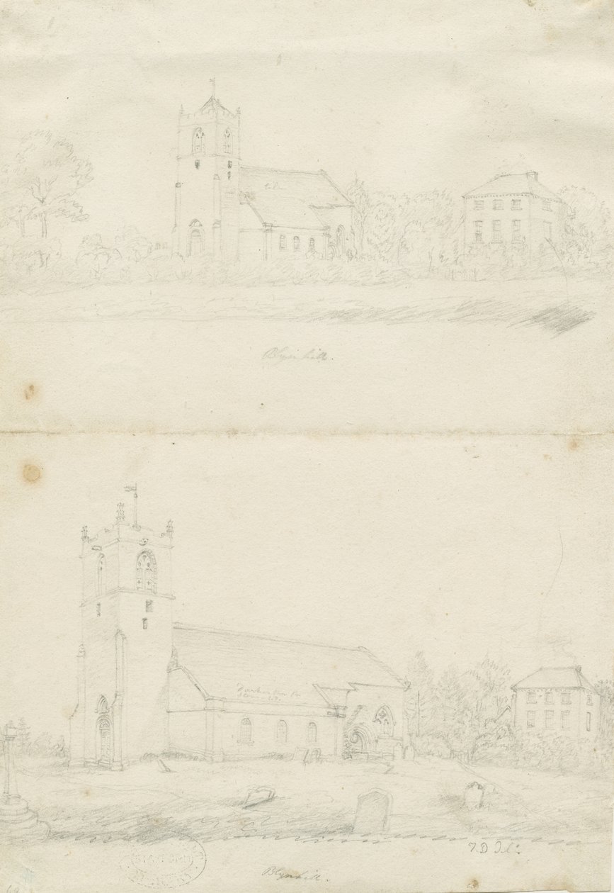 كنيسة بليميل: رسومات بالقلم الرصاص ، بدون تاريخ [1797] (رسم) بواسطة مدرسة اللغة الإنجليزية