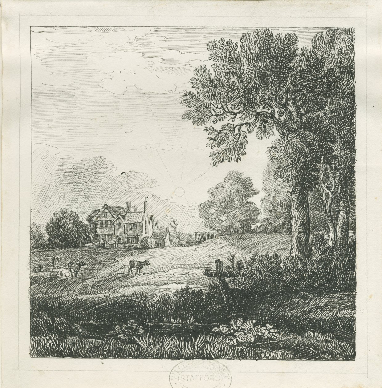Eccleshall - Biana Hall: الرسم بالقلم الجاف والحبر ، و [عام 1830] (رسم) بواسطة مدرسة اللغة الإنجليزية