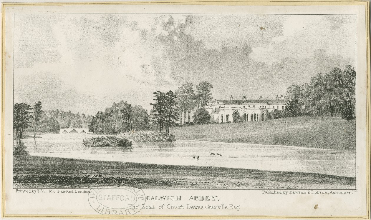 Ellastone - Calwich Abbey: الطباعة الحجرية ، بدون تاريخ [1839] (طباعة) بواسطة مدرسة اللغة الإنجليزية