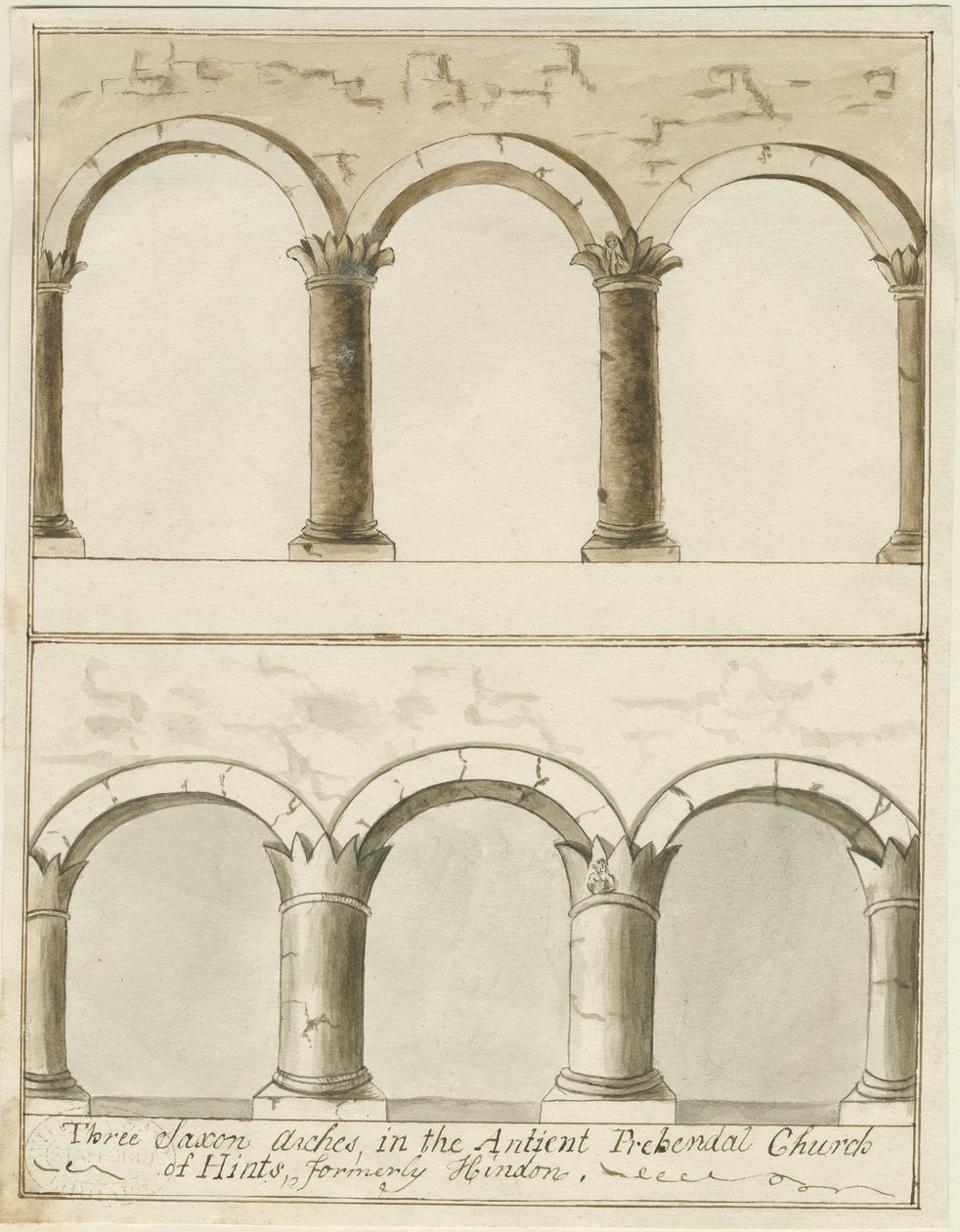 داخل كنيسة Hints: الرسم بالقلم الجاف والغسيل ، nd [c 1750] (رسم) بواسطة مدرسة اللغة الإنجليزية