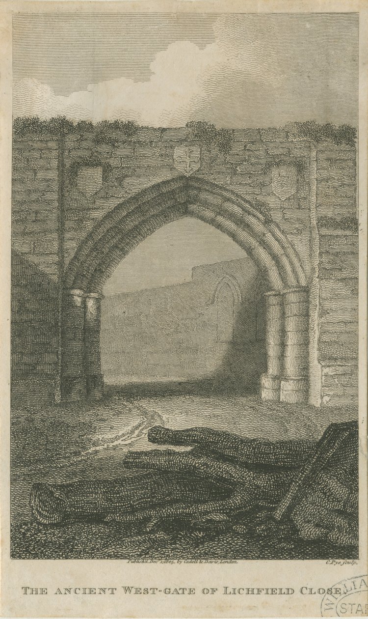 Lichfield - بوابة الغرب القديمة للإغلاق: نقش ، بدون تاريخ [عام 1805] (طباعة) بواسطة مدرسة اللغة الإنجليزية