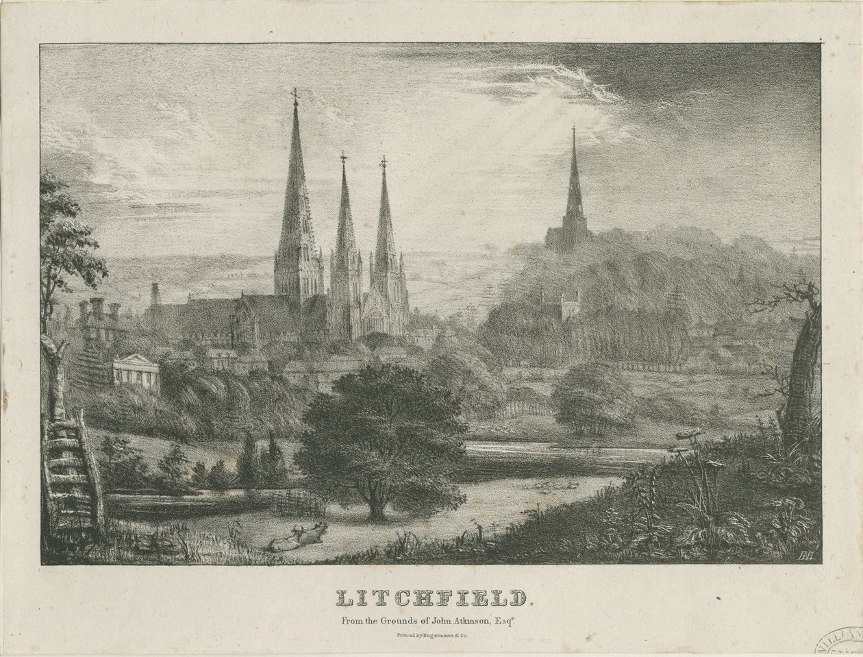 Lichfield - North West View: الطباعة الحجرية ، بدون تاريخ [؟ القرن التاسع عشر] (طباعة) بواسطة مدرسة اللغة الإنجليزية