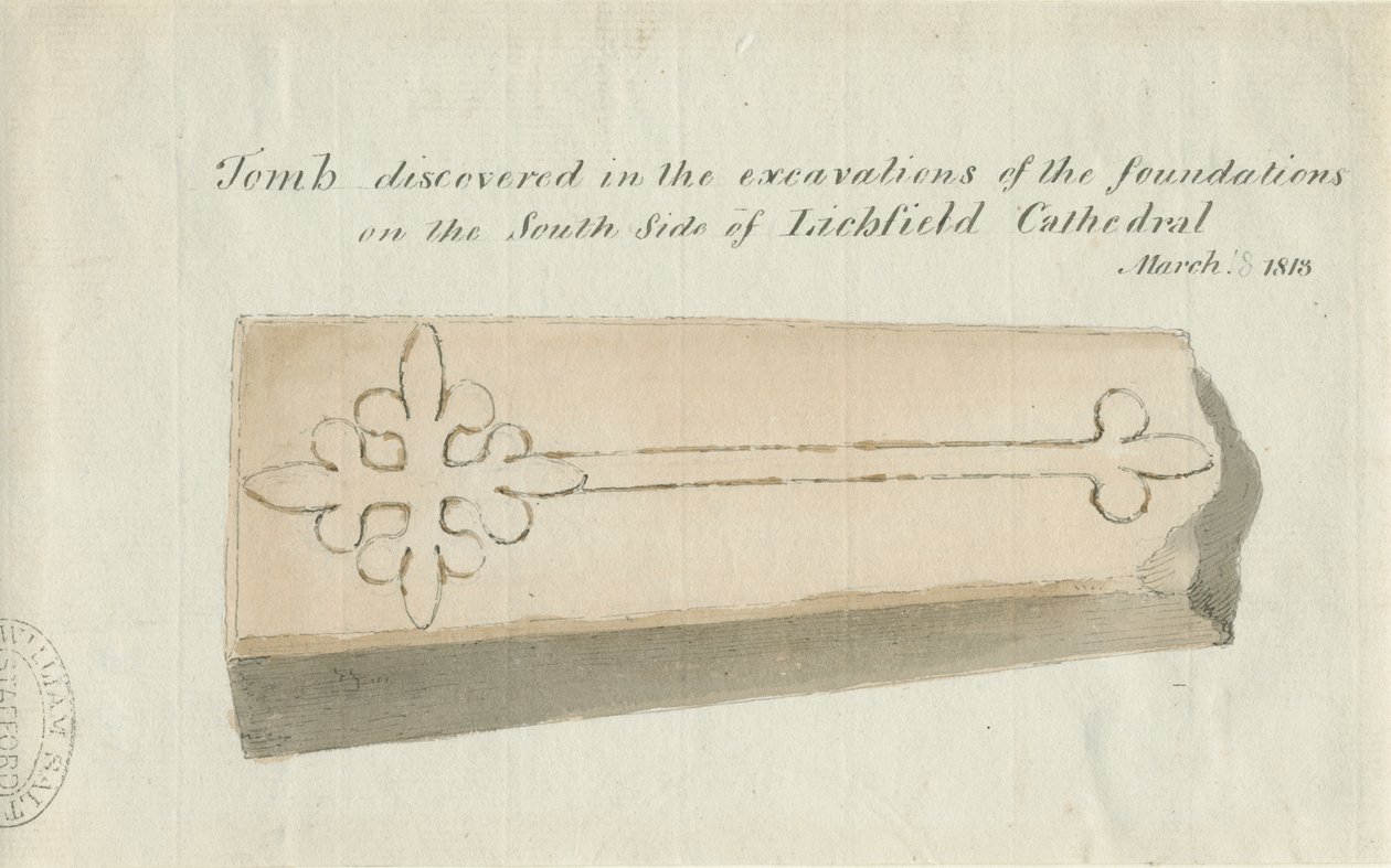 Lichfield Cathedral - Tomb: sepia drawing, [1813] (drawing) بواسطة مدرسة اللغة الإنجليزية