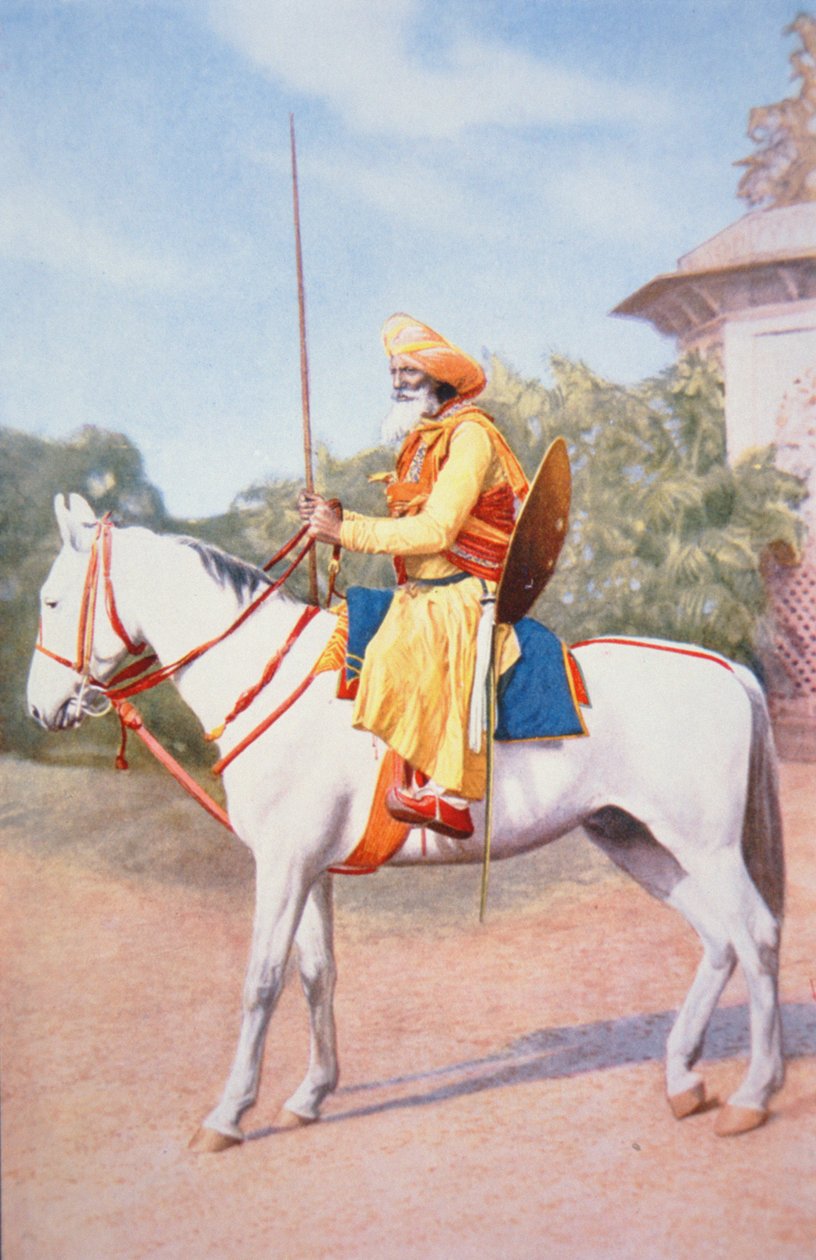 Maratha Horse Warrior of India (colour litho) بواسطة مدرسة اللغة الإنجليزية