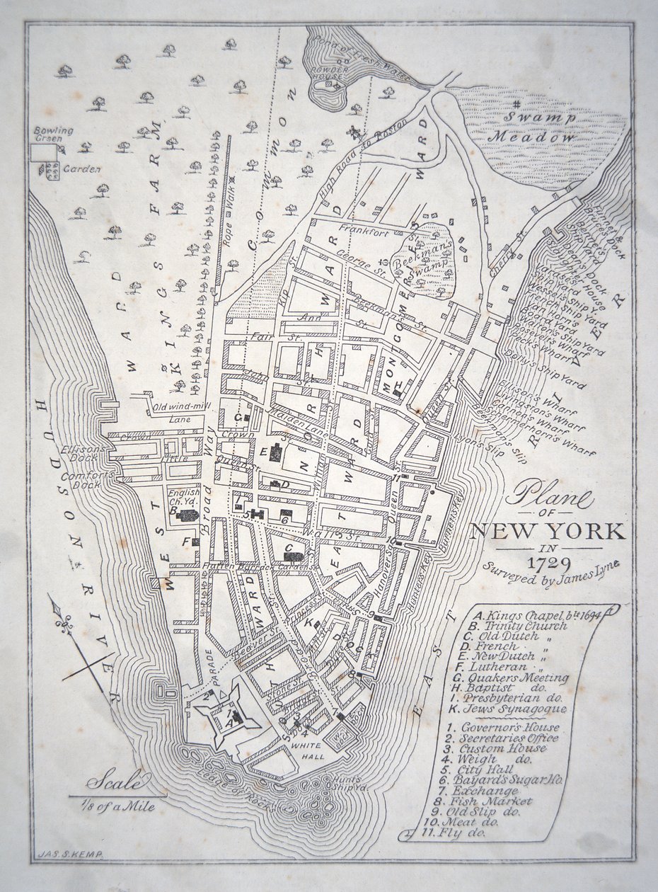 Plan of New York in 1729 (litho) بواسطة مدرسة اللغة الإنجليزية