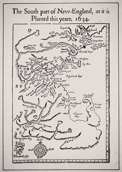 الجزء الجنوبي من نيو إنجلاند كما تمت زراعته هذا العام 1634 (ليثو) بواسطة مدرسة اللغة الإنجليزية