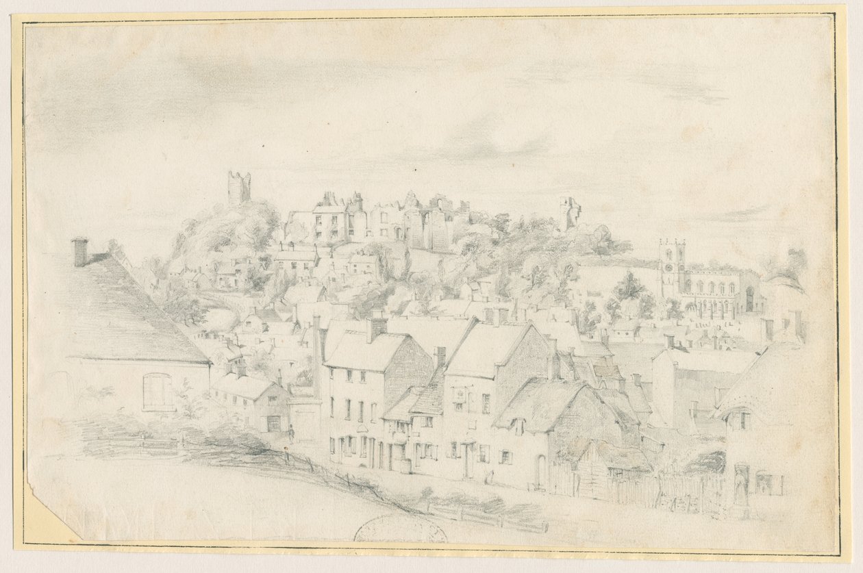 Tutbury - المدينة والكنيسة والقلعة: الرسم بقلم الرصاص ، و [؟ القرن التاسع عشر] (رسم) بواسطة مدرسة اللغة الإنجليزية
