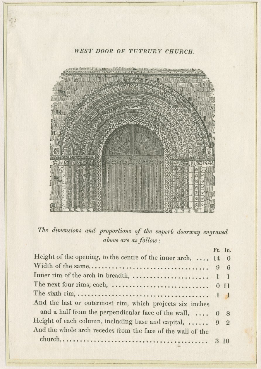 كنيسة Tutbury Priory: West Doorway: نقش ، بدون تاريخ [عام 1832] (طباعة) بواسطة مدرسة اللغة الإنجليزية
