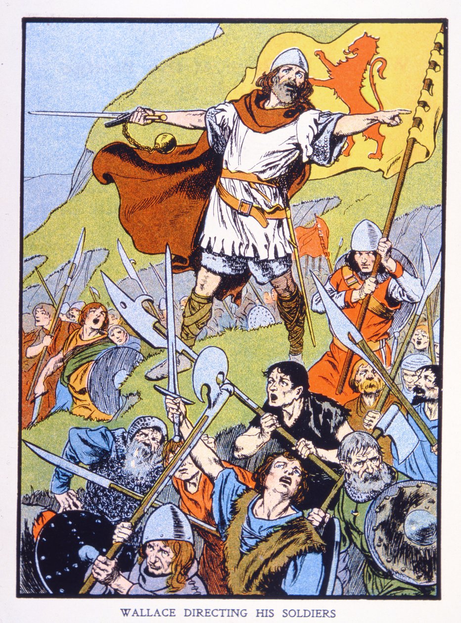 William Wallace directing his soldiers (colour litho) بواسطة مدرسة اللغة الإنجليزية