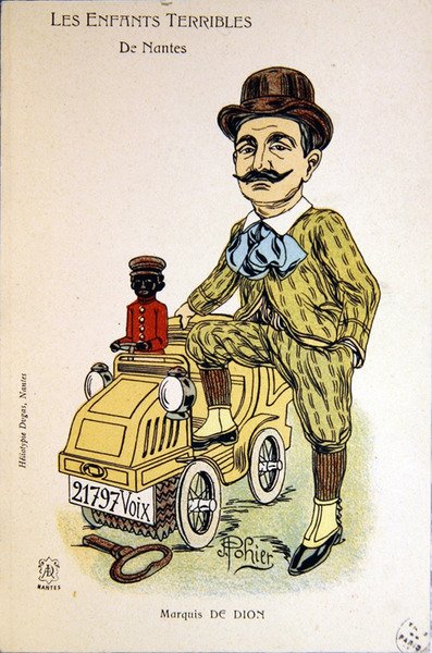 كاريكاتير لماركيز دي ديون ، حوالي 1900 (ليثو ملون) بواسطة المدرسة الفرنسية