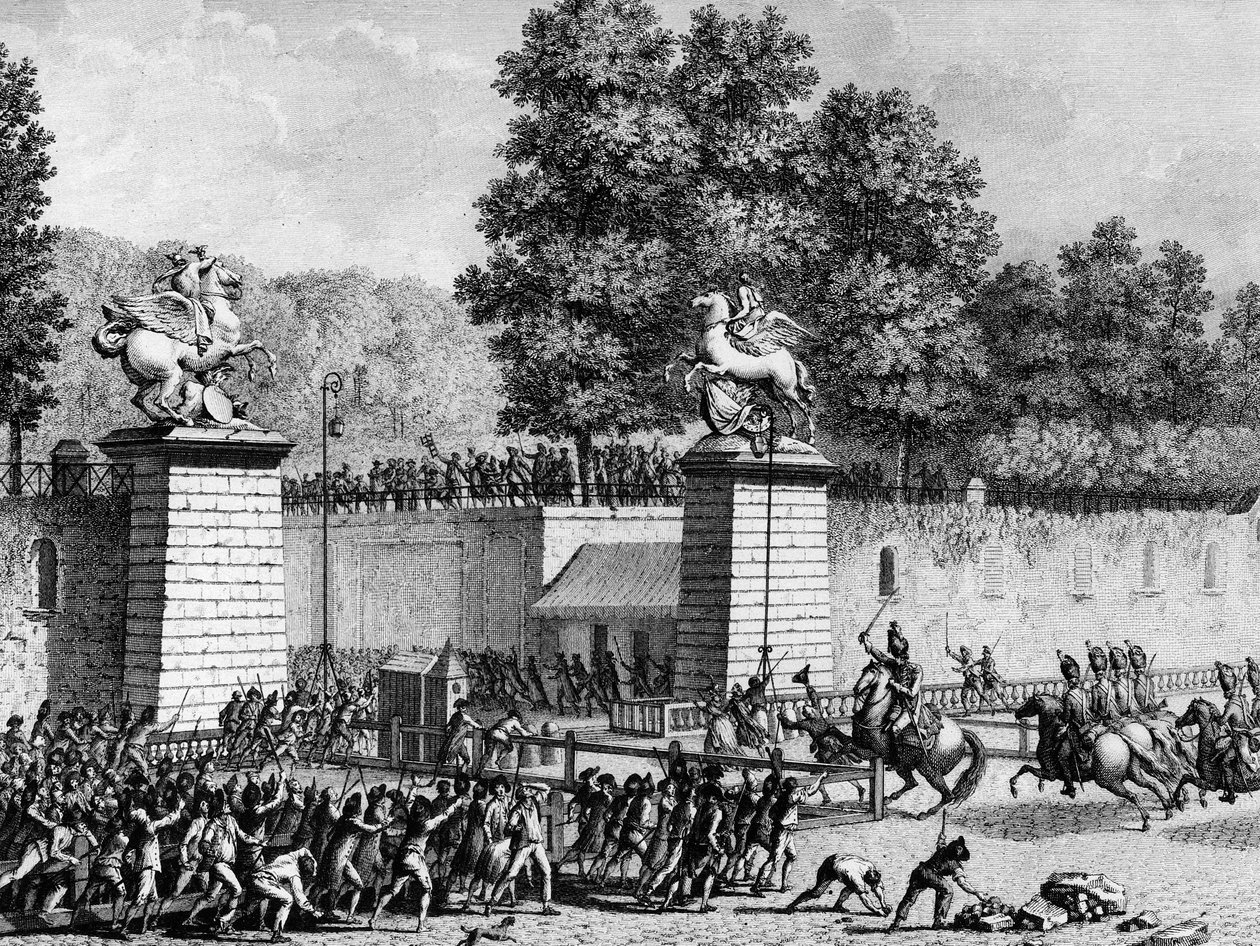 أول ثورة فرنسية: السيد تشارلز يوجين دي لورين ، أمير لامبيسك (1754-1825) دخل التويلري مع مفرزة من الألمان الملكي في 12 يوليو 1789 لقمع الثوار الأوائل. باريس ، مكتبة معهد تاريخ بواسطة المدرسة الفرنسية