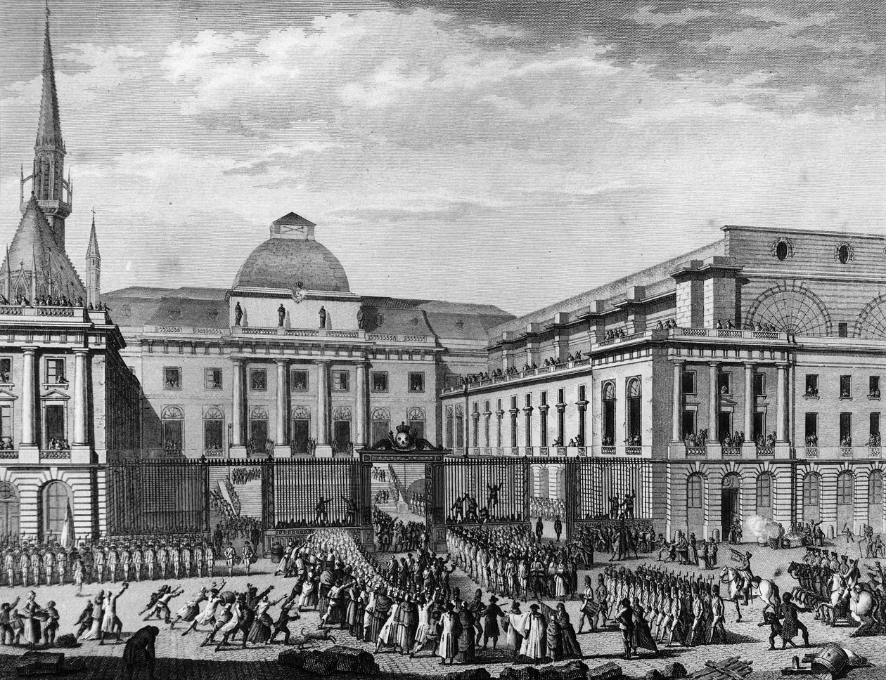الثورة الفرنسية: قاعة مدينة باريس ، البرلمان في نوفمبر 1790 في جزيرة المدينة برئاسة جان بابتيست غاسبار بوشارت دي سارون (1730-1794). باريس ، مكتبة معهد تاريخ الثورة بواسطة المدرسة الفرنسية