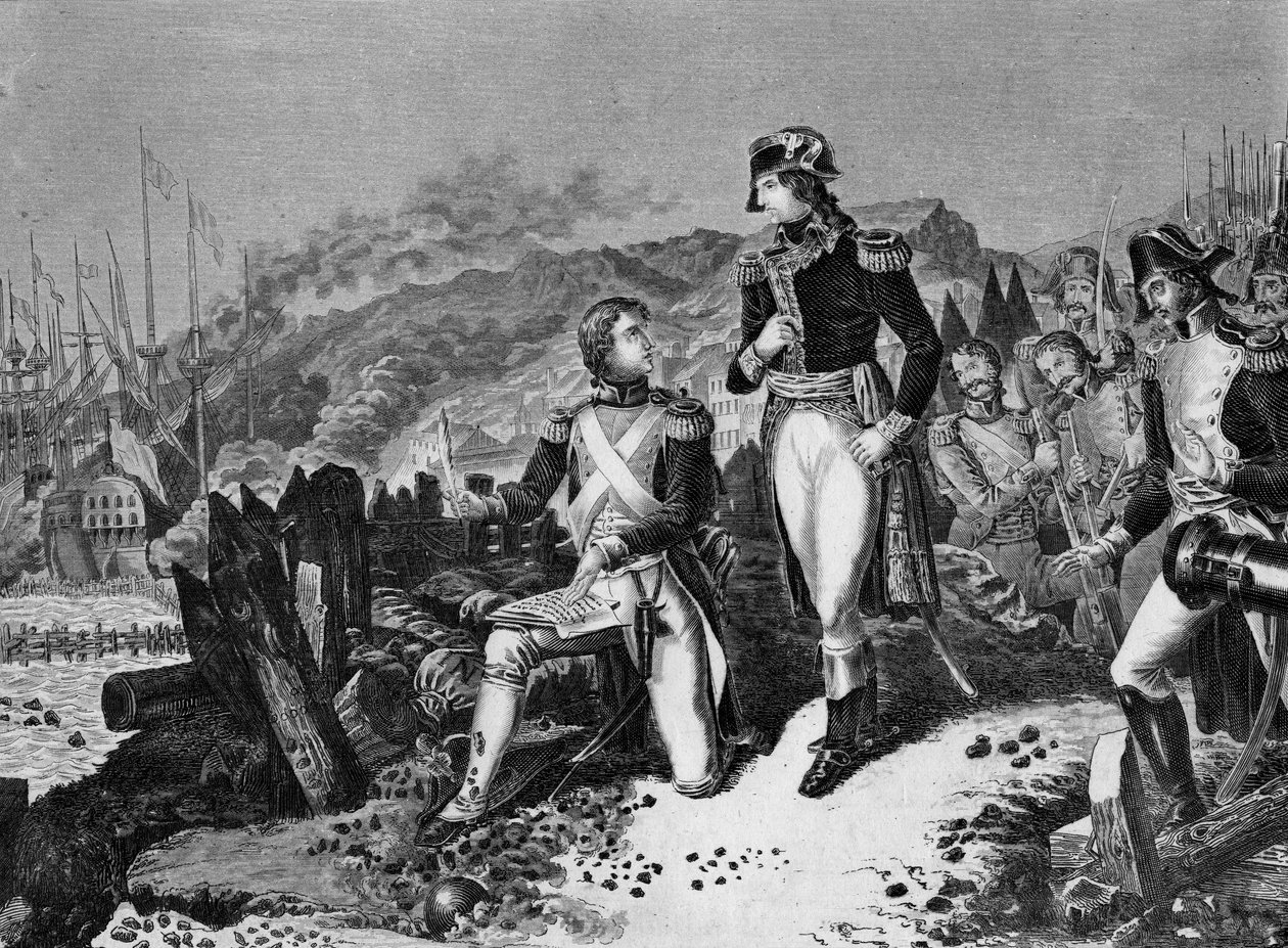 الجنرال جان أندوش جونو (جان أندوش) (1771-1813) ، دوق أبرانتيس يكتب رسالة لنابليون بونابرت في حصار طولون في ديسمبر 1793. جونو والجنرال نابليون بونابرت أثناء حصار طولون بواسطة المدرسة الفرنسية