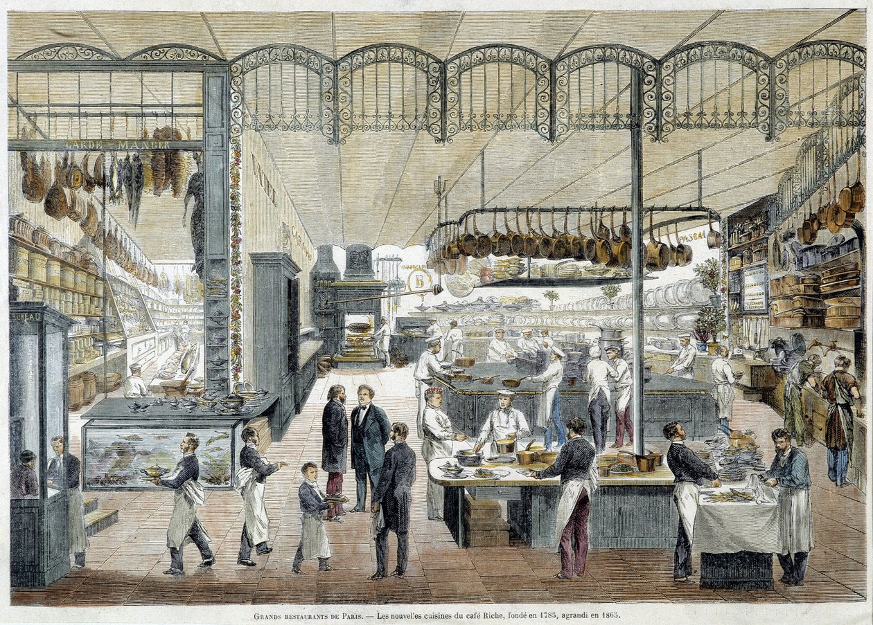 مطاعم رائعة في باريس: المأكولات الجديدة في Café Riche ، التي تأسست عام 1785 ، وتوسعت عام 1865. بواسطة المدرسة الفرنسية