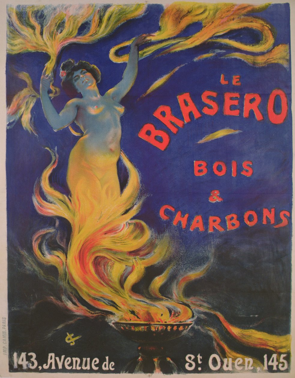 الإعلان الملصق عن الخشب والفحم "Le Brasero" (لون ليثو) بواسطة المدرسة الفرنسية