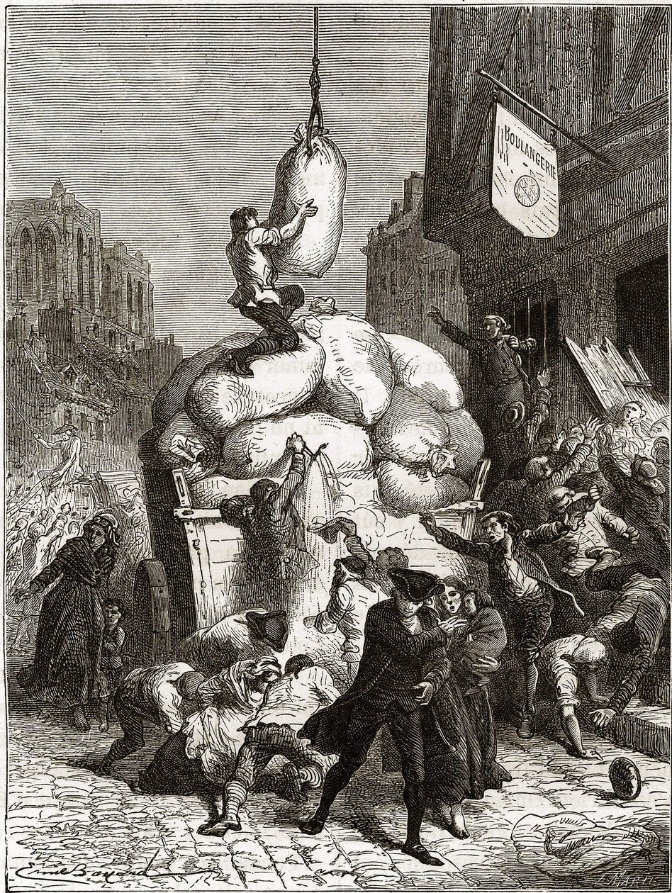 حرب الدقيق: نهب المخابز في باريس حوالي عام 1775 (أولى ثمار الثورة الفرنسية) بواسطة المدرسة الفرنسية