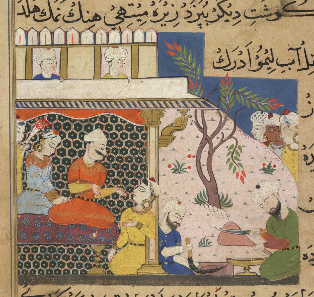 فرط يستعد للسلطان غياث الدين ، وهو يداعب مع سيداته ، من نعمة ناصير الدين شاه. بواسطة المدرسة الهندية