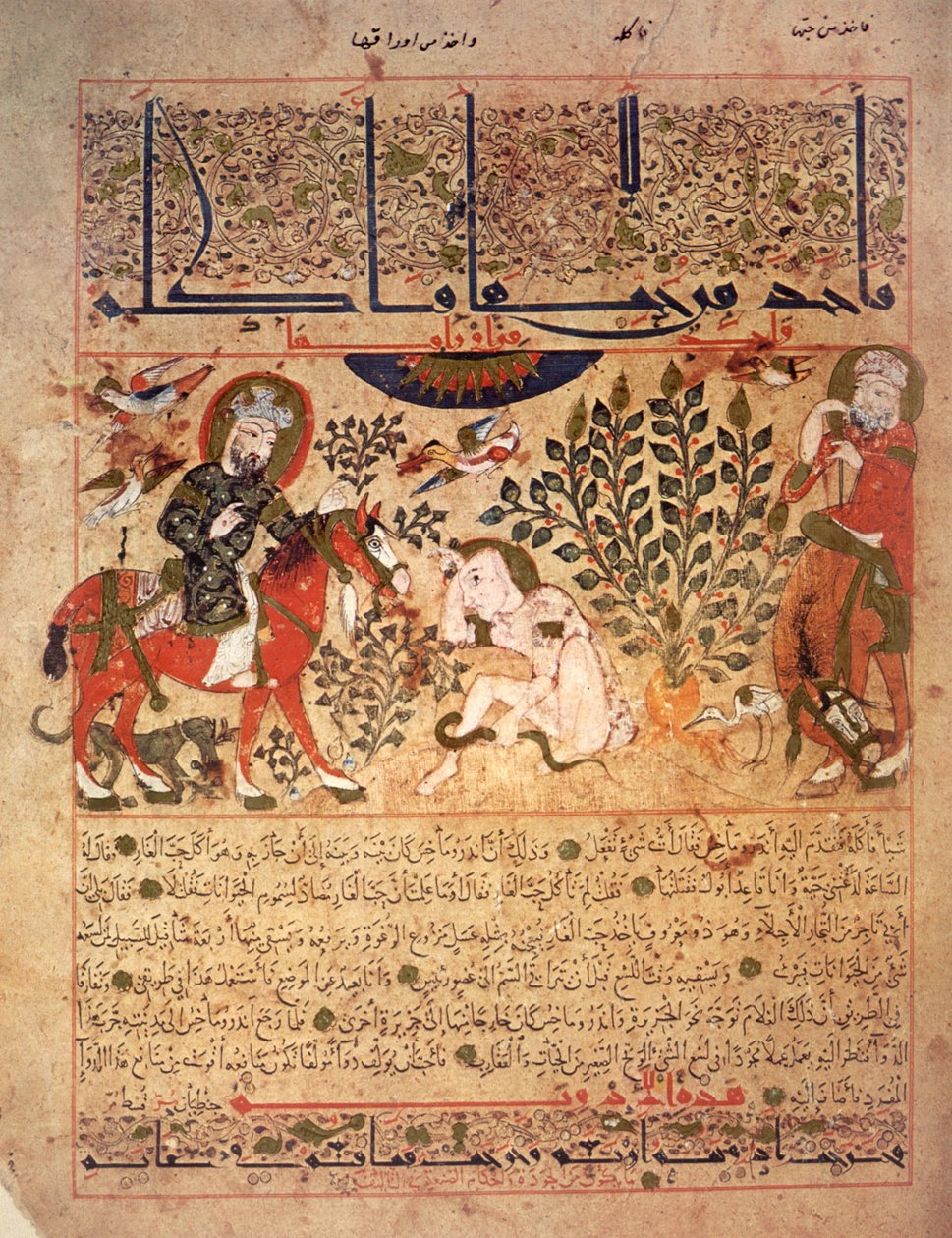 رجل وخزه ثعبان ، رسم توضيحي من كتاب `` كتاب الدرياق 