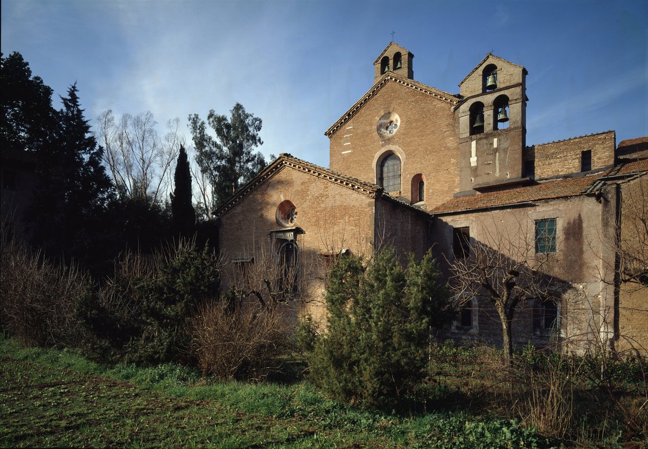 منظر خارجي لكنيسة سانت فنسنت وسانت أناستاسيوس دير النوافير الثلاثة (تري فونتان) (Chiesa dei Santi Vincenzo e Anastasio alle Tre Fontane) (منظر خارجي لكنيسة St Vincenzo e Anastasio ، abbazia delle Tre Fontane) 625 -1 بواسطة المدرسة الايطالية