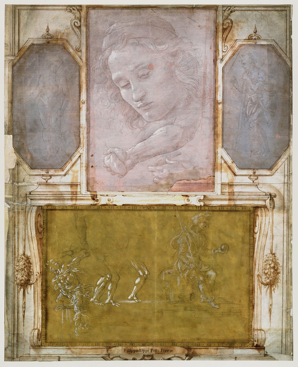 صفحة من &39;Libro dei Desegni&39; لـ Georgio Vasari (1511-74) مثبتة ومؤطرة بعد 1524 (نقطة معدنية على الورق) (انظر 474784 للحصول على التفاصيل) بواسطة المدرسة الايطالية