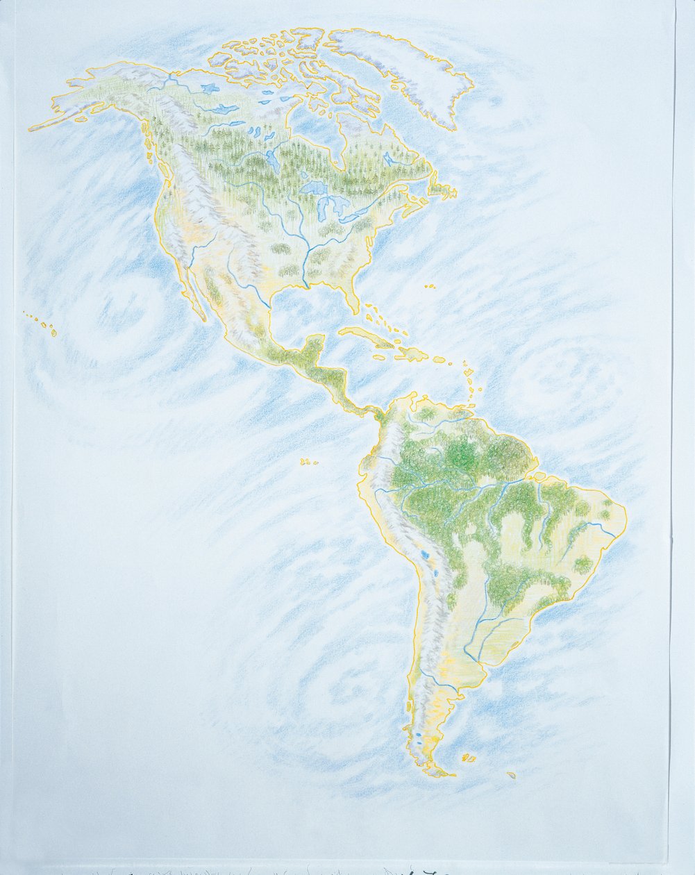 Physical map of America (colour litho) بواسطة المدرسة الايطالية