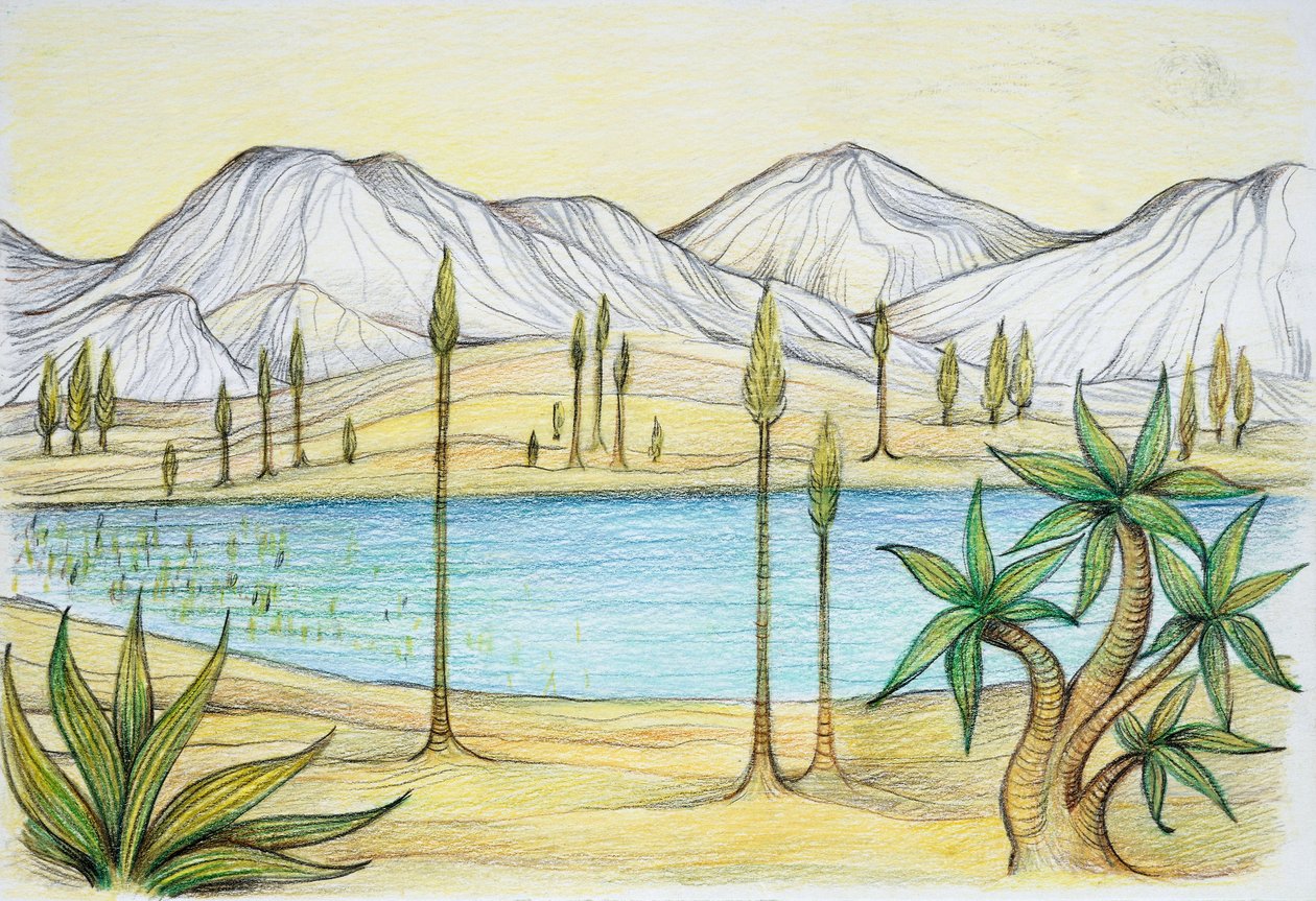 Prehistory - Triassic - reconstruction of natural environment (colour litho) بواسطة المدرسة الايطالية