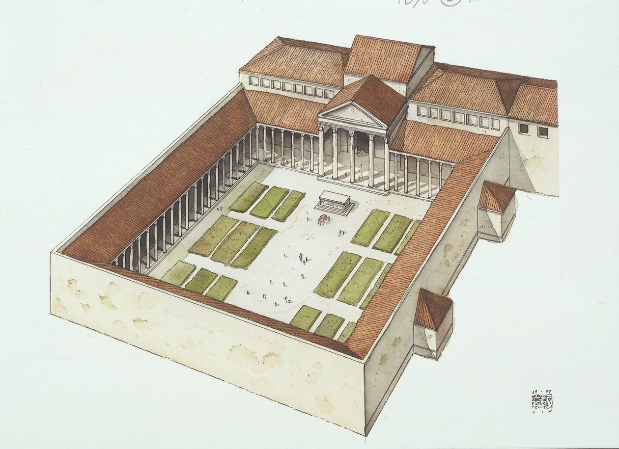 Reconstructed Forum built by Titus Flavius Vespasianus (colour litho) بواسطة المدرسة الايطالية