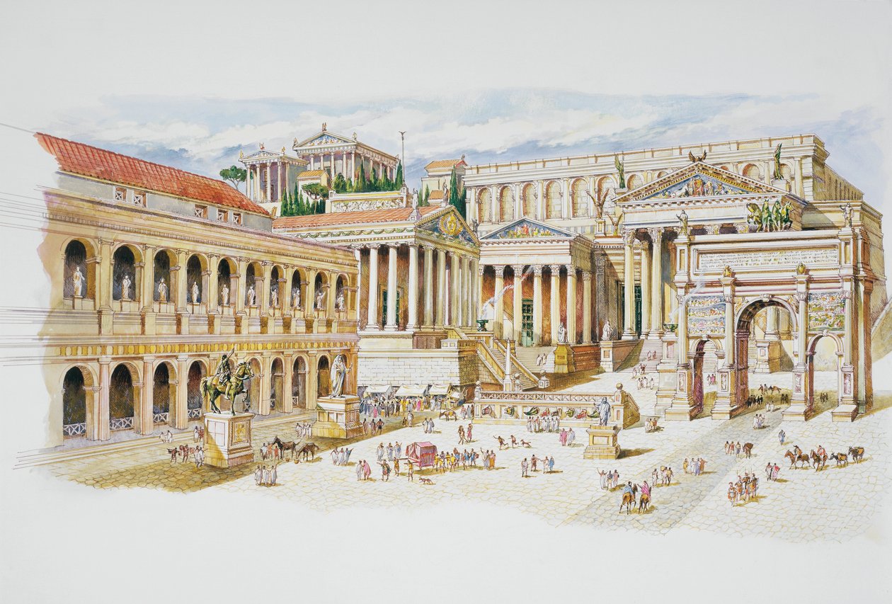 Roman Forum (colour litho) بواسطة المدرسة الايطالية