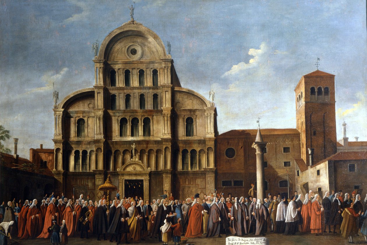 مدينة البندقية. زيارة دوجي إلى القديس زكريا للاحتفال بعيد الفصح. البندقية ، Pinacoteca Querini - Stampalia. بواسطة المدرسة الايطالية