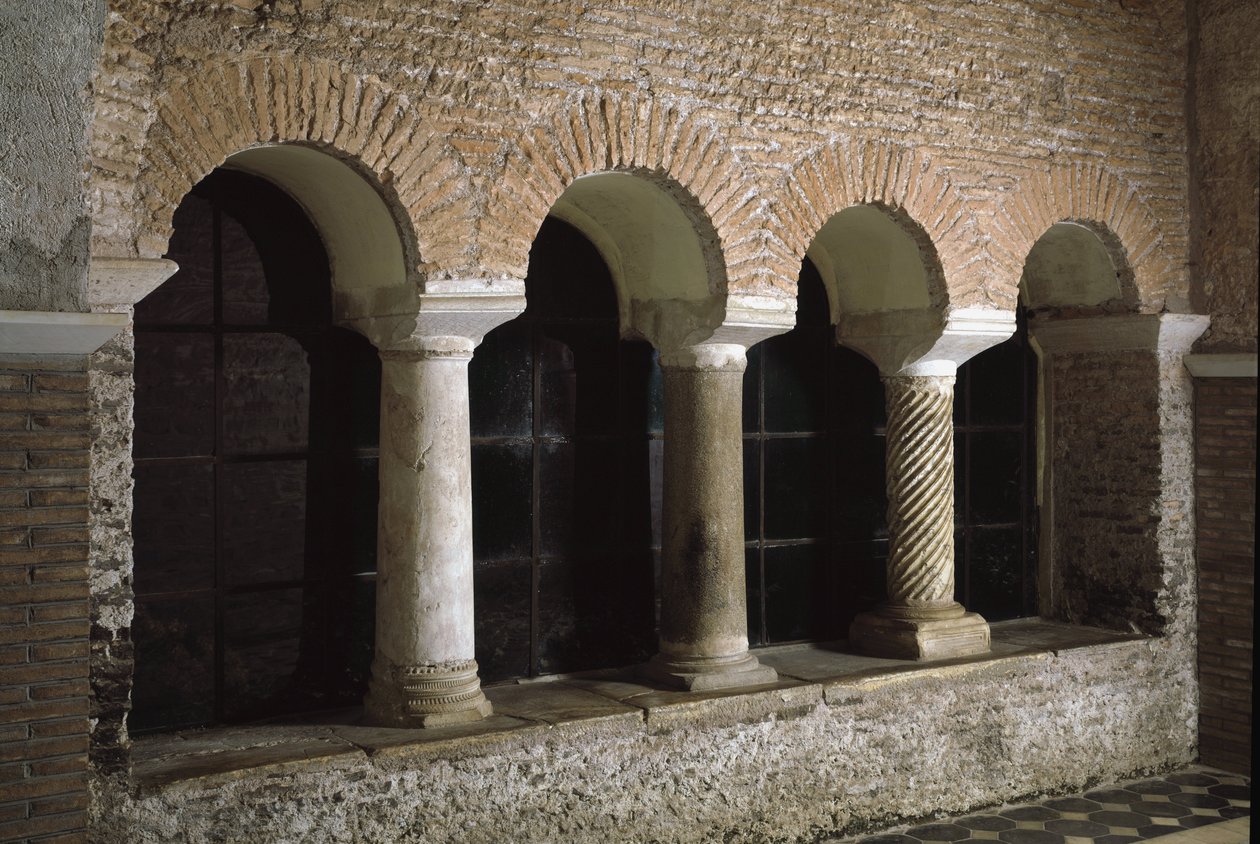 منظر لدير كنيسة سانت فنسنت وسانت أناستاسوس دير النوافير الثلاثة (تري فونتان) (Chiesa dei Santi Vincenzo e Anastasio alle Tre Fontane) (منظر لدير كنيسة القديس فينسينزو إي أناستاسيو ، أبازيا ديلي تي بواسطة المدرسة الايطالية